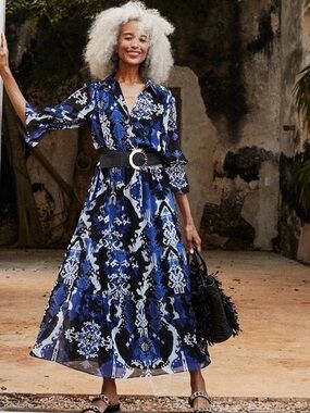 Chico's Blue & Black Ikat Tiered Maxi Dress